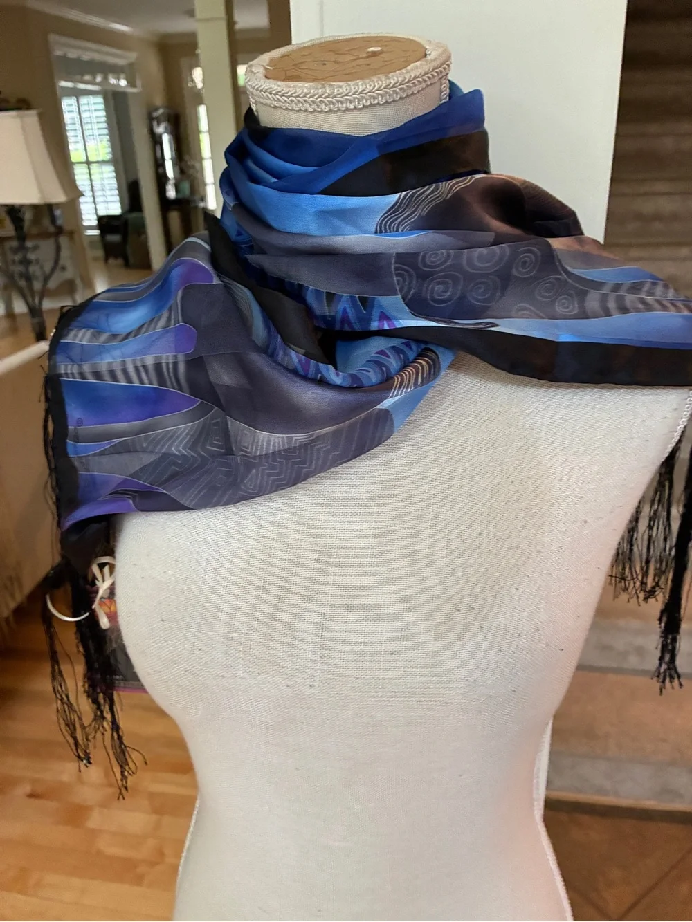 Laurel Burch Vibrant Blue and Black Horse Print Scarf